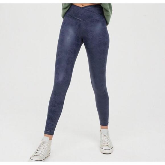 Aerie Offline The Hugger Crossover Leggings High Waisted Crackle Blue Size Small - Picture 1 of 9